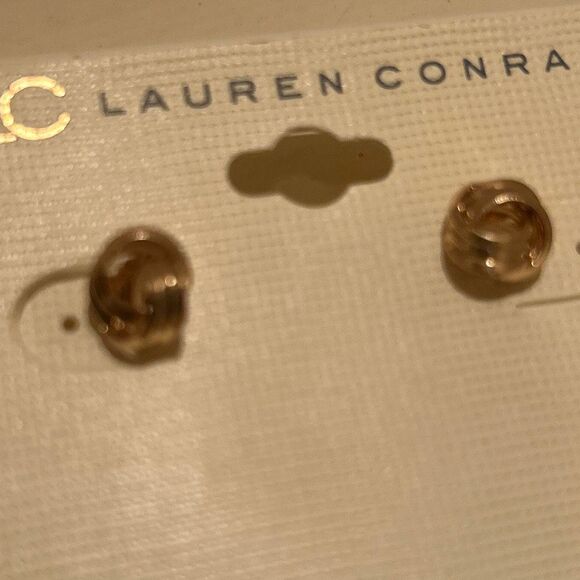 Lauren Conrad Gold Tone Twist Knot Stud Post Earrings Minimalist Everyday NWT - Picture 2 of 5